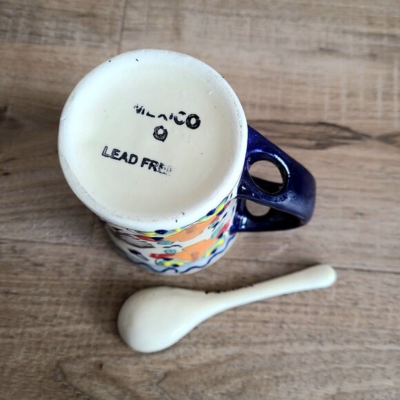 Mexican hand painted mug with spoon. - Picture 7 of 7